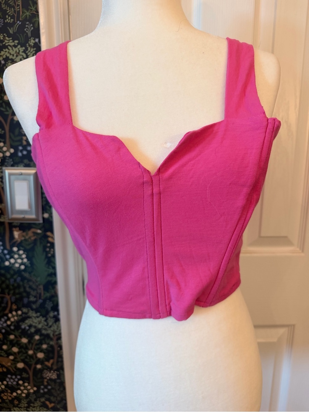 Women's Hot Pink Square Neck Crop Tank Top with corset boning